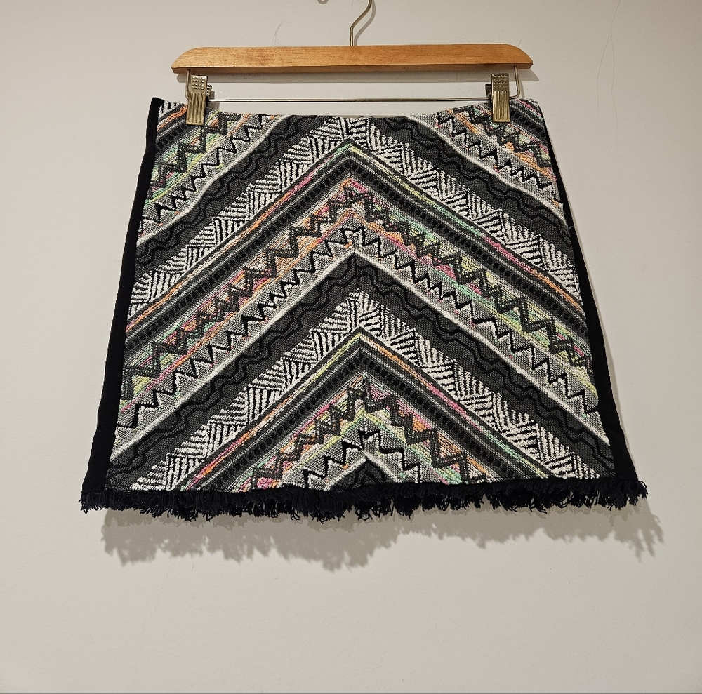 Staring At Star Chic Multicolor Patterned Mini Skirt With Fringe, Size Medium